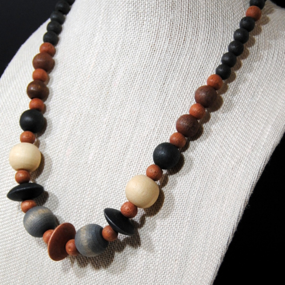 Vintage Wood Bead Jewelry Boho Handmade Ethnic